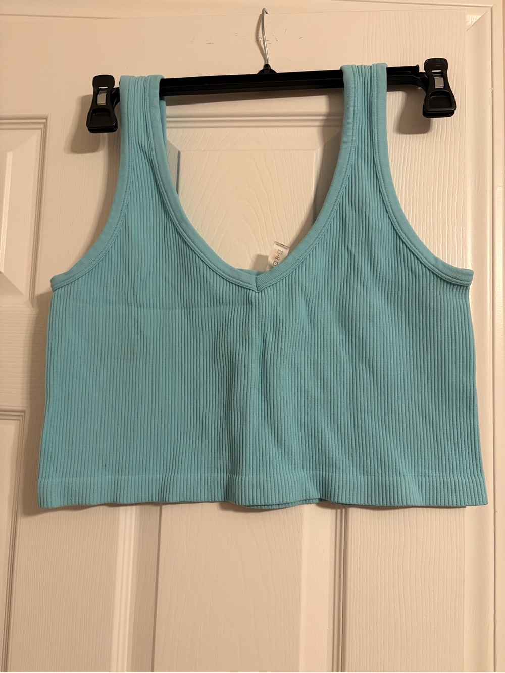 Mono B Ribbed V-Neck Crop Tank - Aqua Blue
